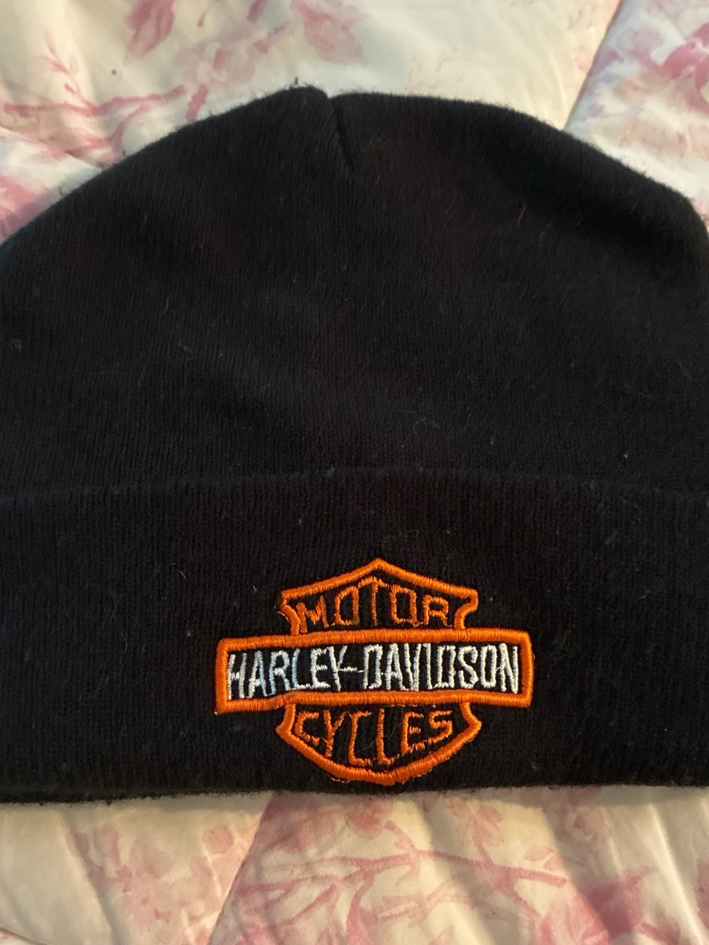 Harley-Davidson Black Knit Beanie with Orange Logo Patch